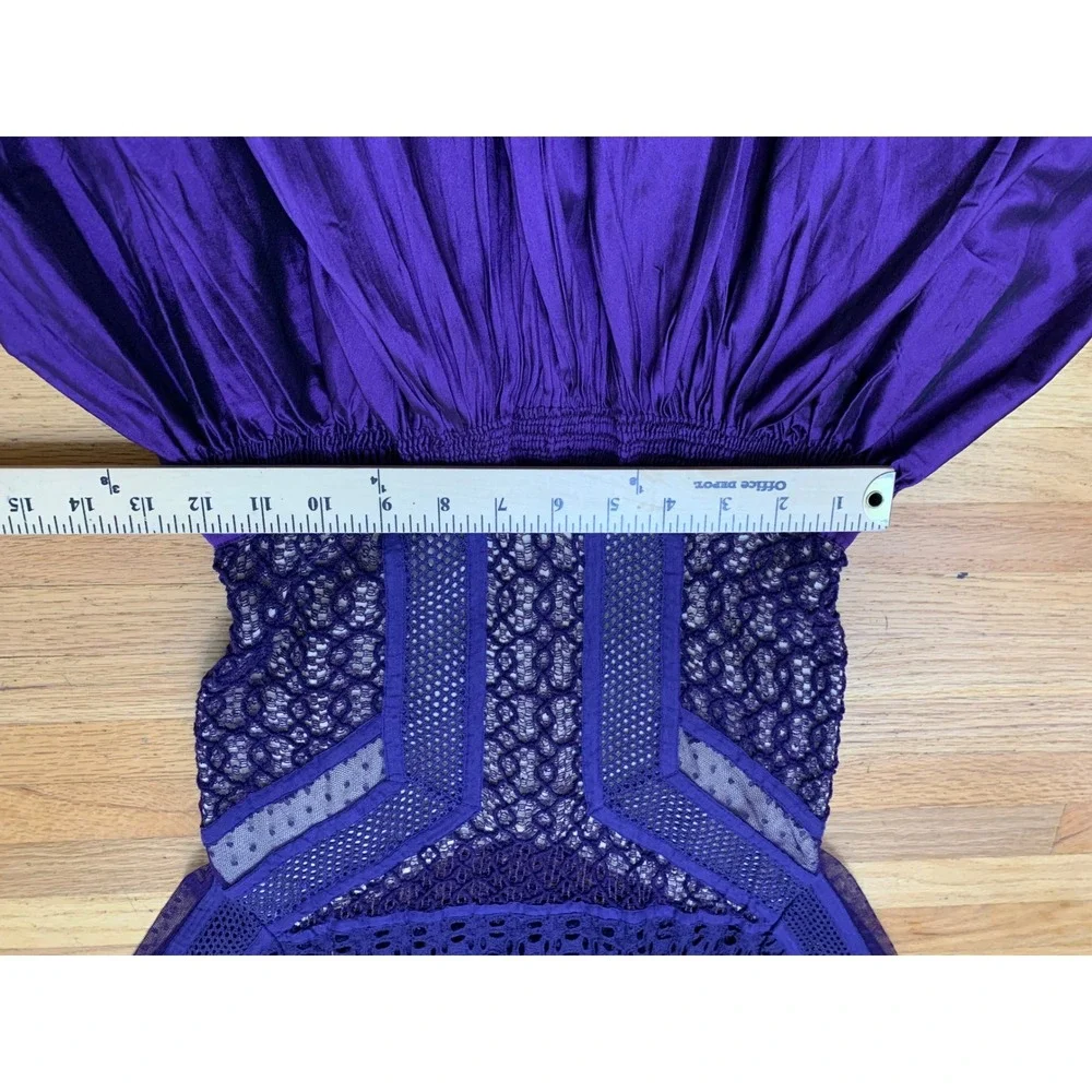 Free People FP One Purple Mixed Lace Mesh Mini Dress Smocked Waist Boho Size 2